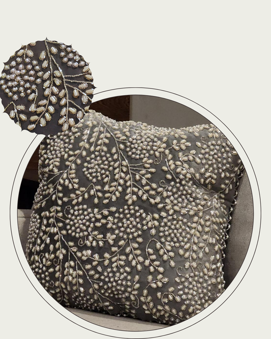 Handmade velvet Cushion Cover (Grey pearl & Silver)