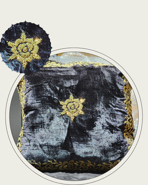 Handmade velvet Cushion Cover (Black and Silver)