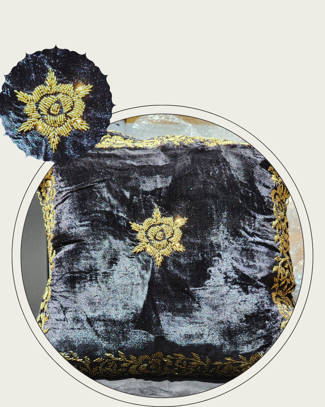 Handmade velvet Cushion Cover (Black and Silver)
