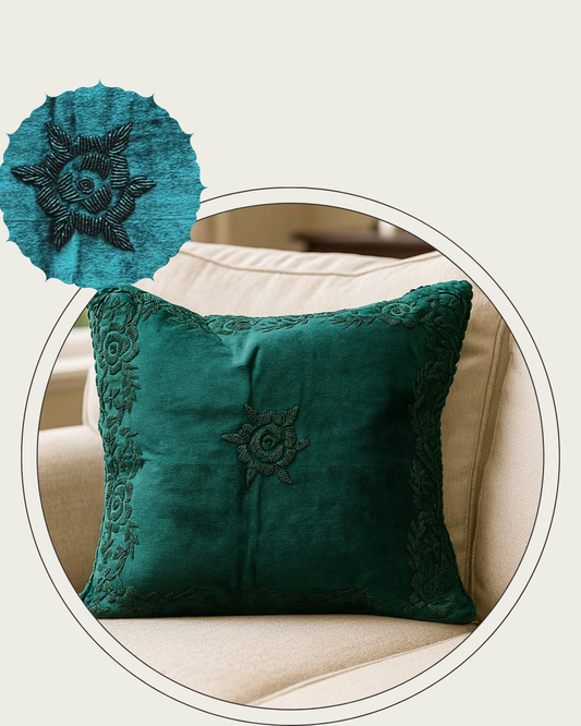Handmade Velvet Cushion Cover (Green on Green)
