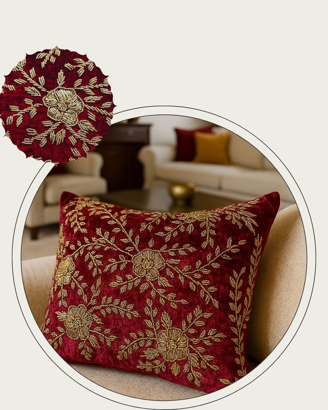 Handmade Velvet Cushion Cover (Maroon and Gold)