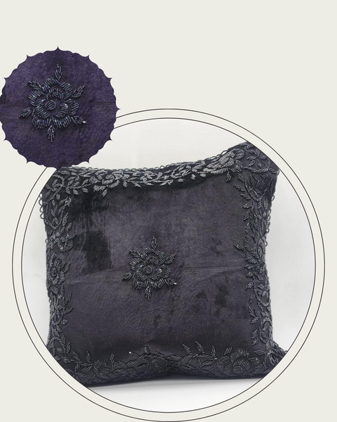 Handmade Velvet Cushion Cover (Black on Black)