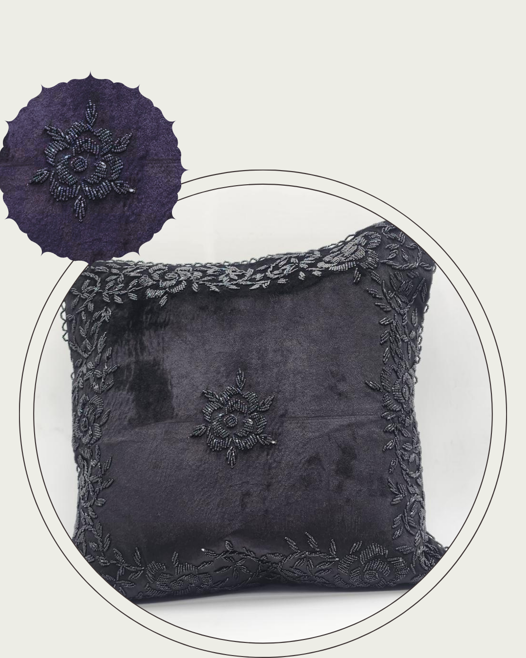 Handmade Velvet Cushion Cover (Black on Black)