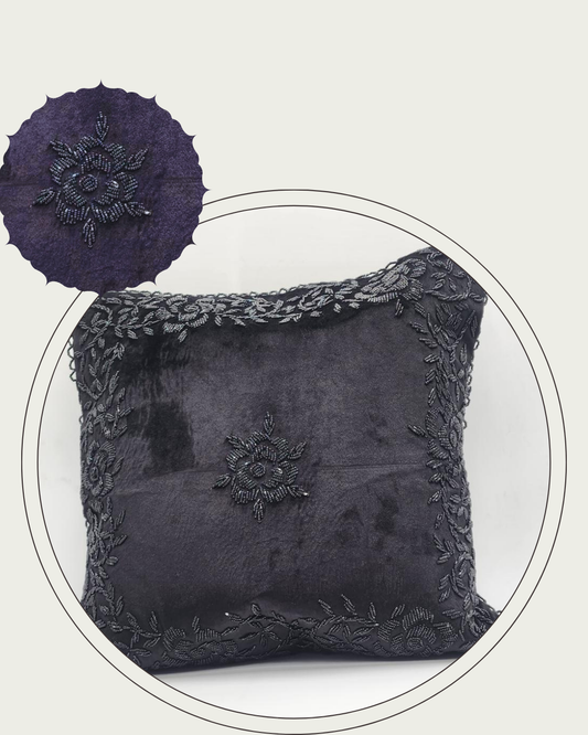 Handmade Velvet Cushion Cover (Black on Black)