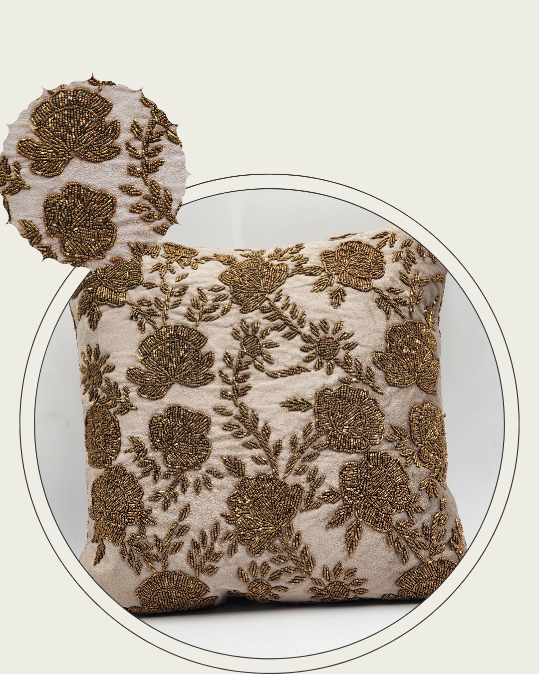 Handmade velvet Cushion Cover (Cream and Gold)