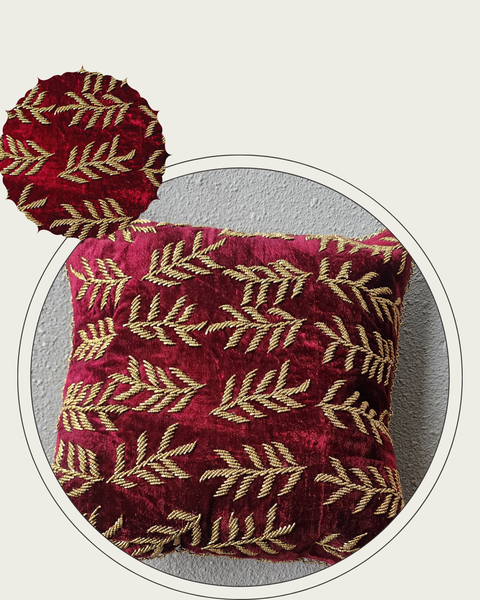 Handmade Velvet Cushion Cover (Red and Gold)