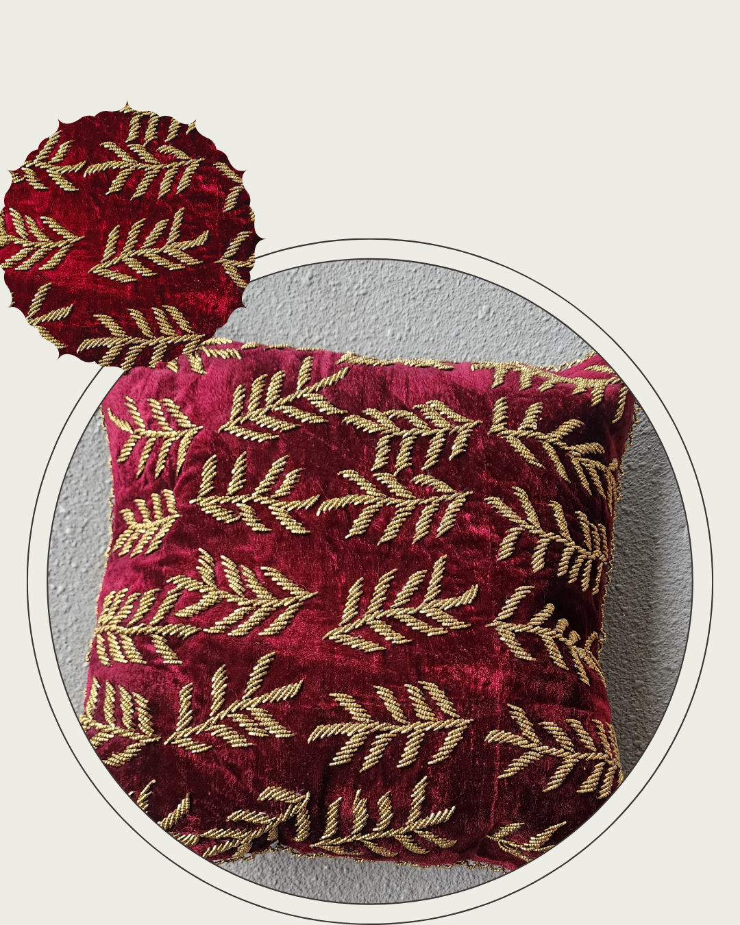Handmade Velvet Cushion Cover (Red and Gold)