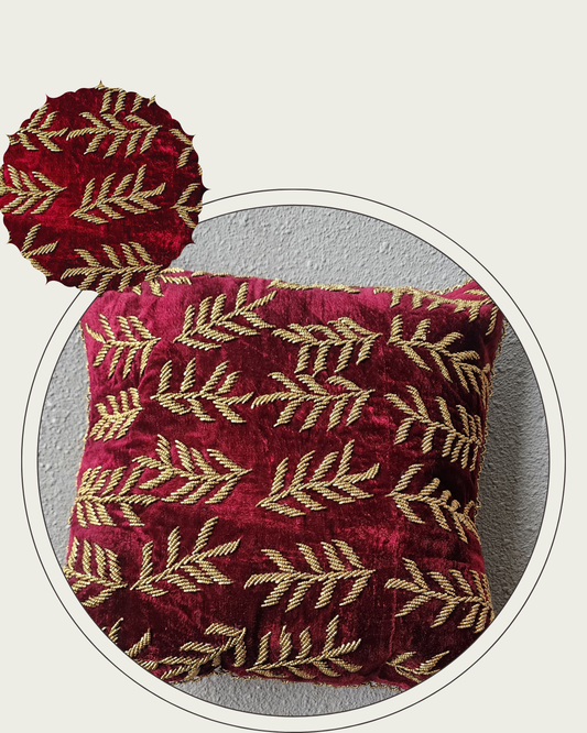 Handmade Velvet Cushion Cover (Red and Gold)