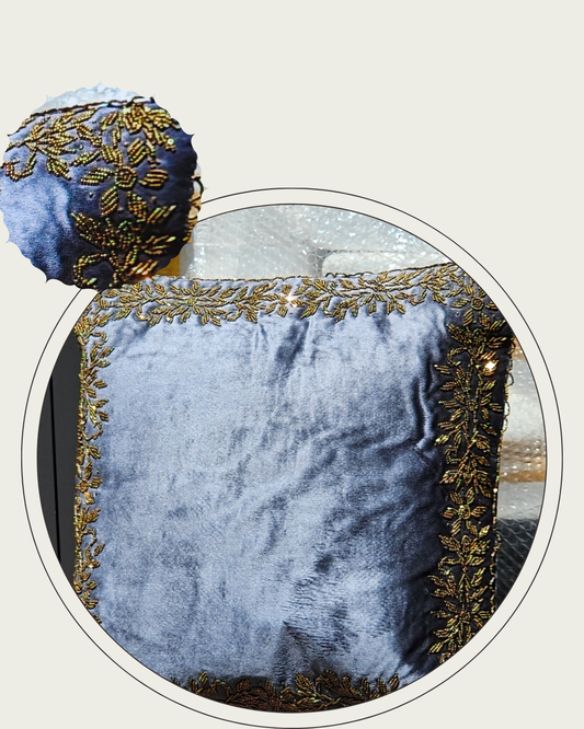 Handmade Velvet Cushion Cover (Grey and Gold)
