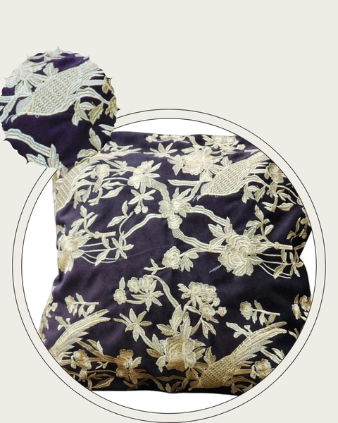 Black and Beige- Embroidered Cushion Cover