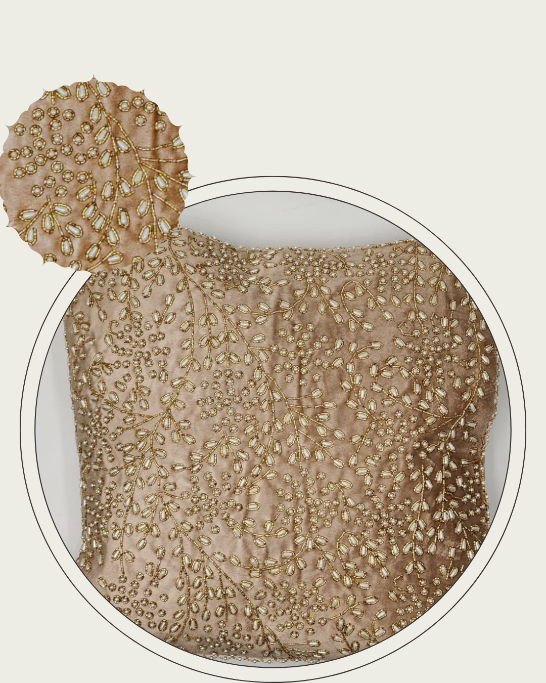 Handmade Velvet Cushion Cover (Light Beige Gold and Pearl)