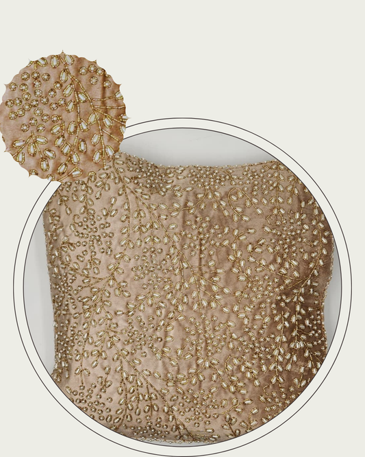 Handmade Velvet Cushion Cover (Light Beige Gold and Pearl)