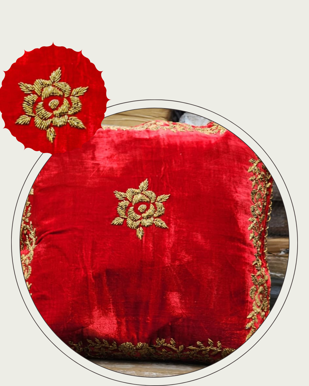 Handmade velvet Cushion Cover (Red and Gold)