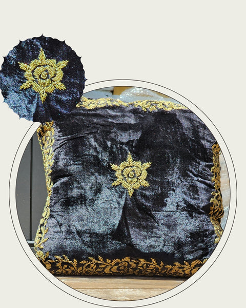 Handmade velvet Cushion Cover (Black and Gold)