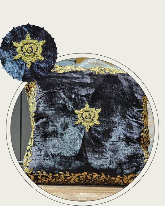 Handmade velvet Cushion Cover (Black and Gold)