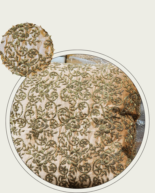 Handmade velvet Beaded Cushion (Brown and Gold)