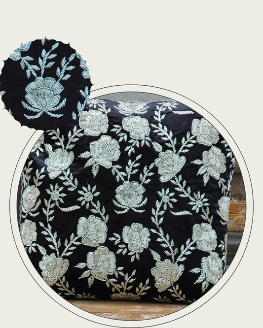 Handmade velvet Cushion Cover (Black and Silver)