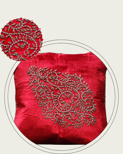 Handmade Velvet Cushion Cover (Red and Gold) Design 2