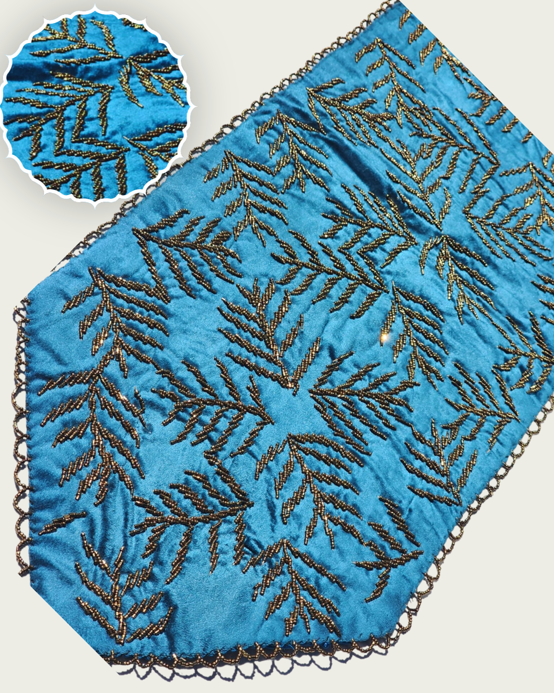 Handmade Beaded Runner- Sea Green and Gold-2