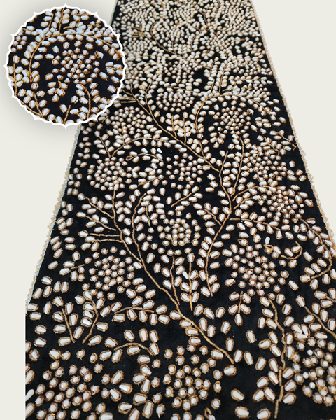 Handmade Table Runner (Black and Gold with Pearl)