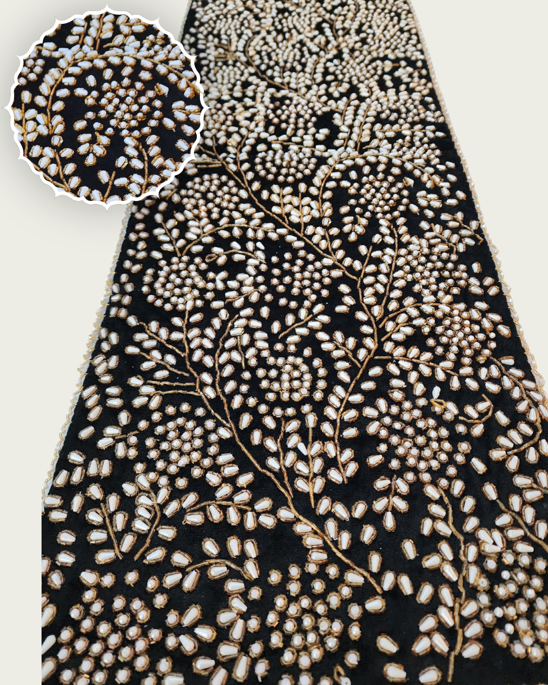 Handmade Table Runner (Black and Gold with Pearl)
