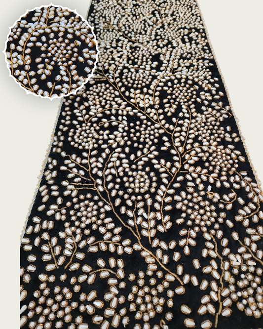 Handmade Table Runner (Black and Gold with Pearl)