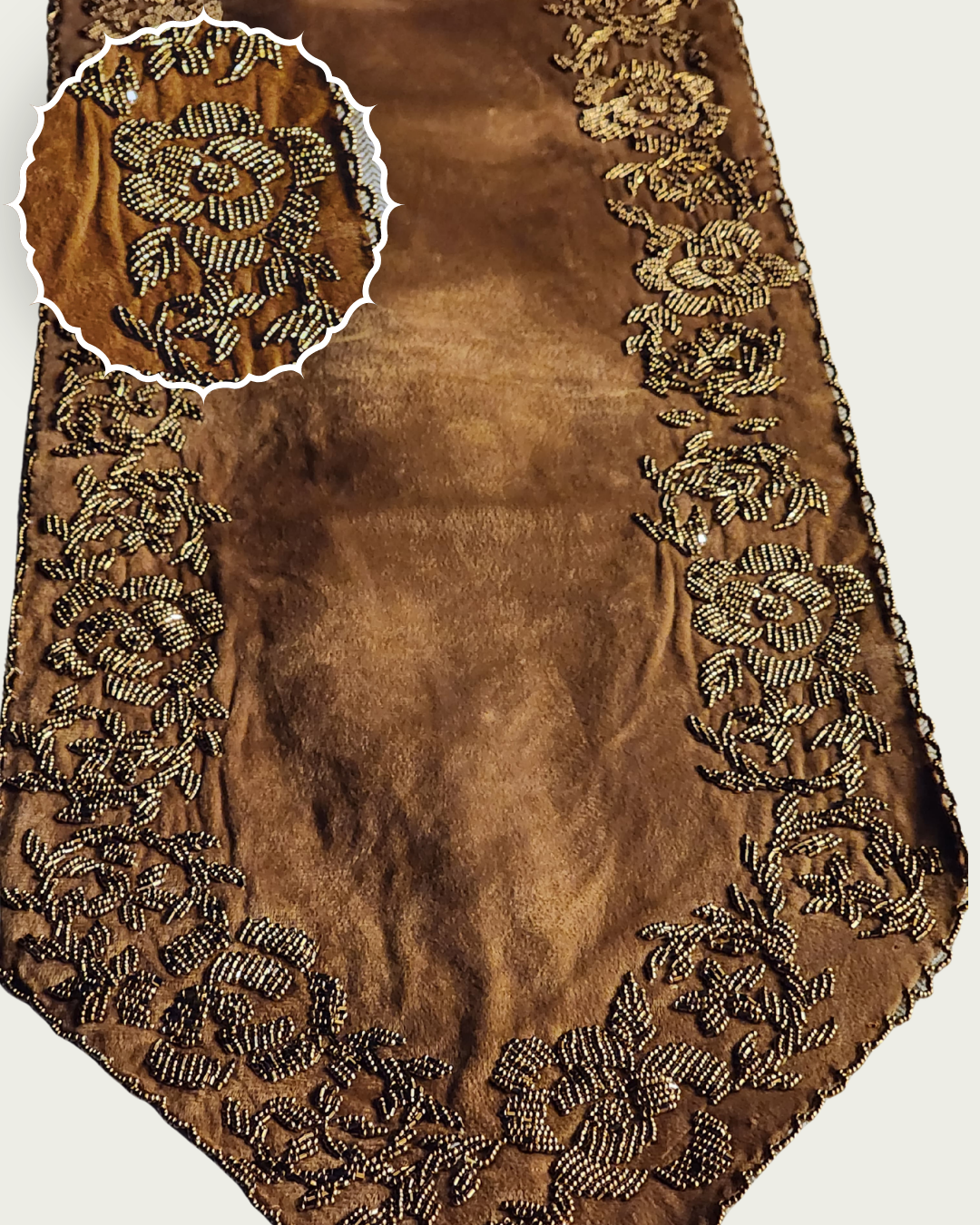 Brown and Gold Handmade Beaded Runner (Design -1)