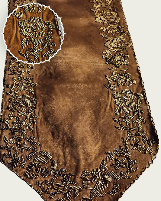 Brown and Gold Handmade Beaded Runner (Design -1)