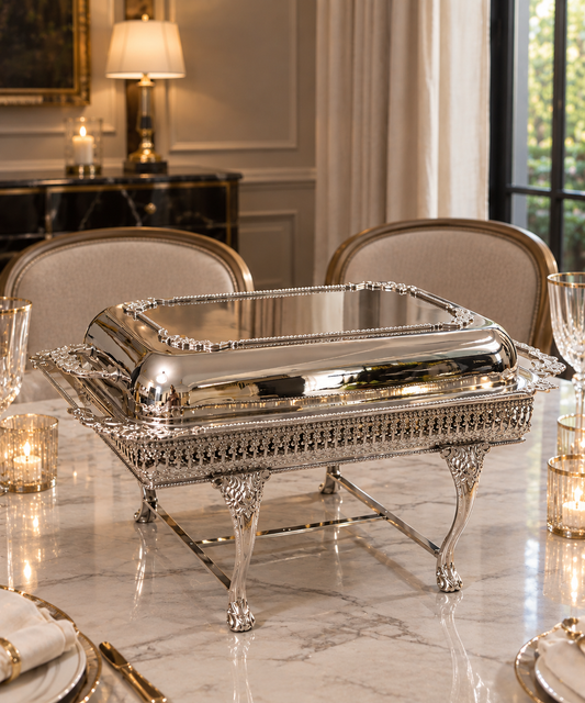 Handcrafted Brass Chafing Dish with cut work (Rectangular)