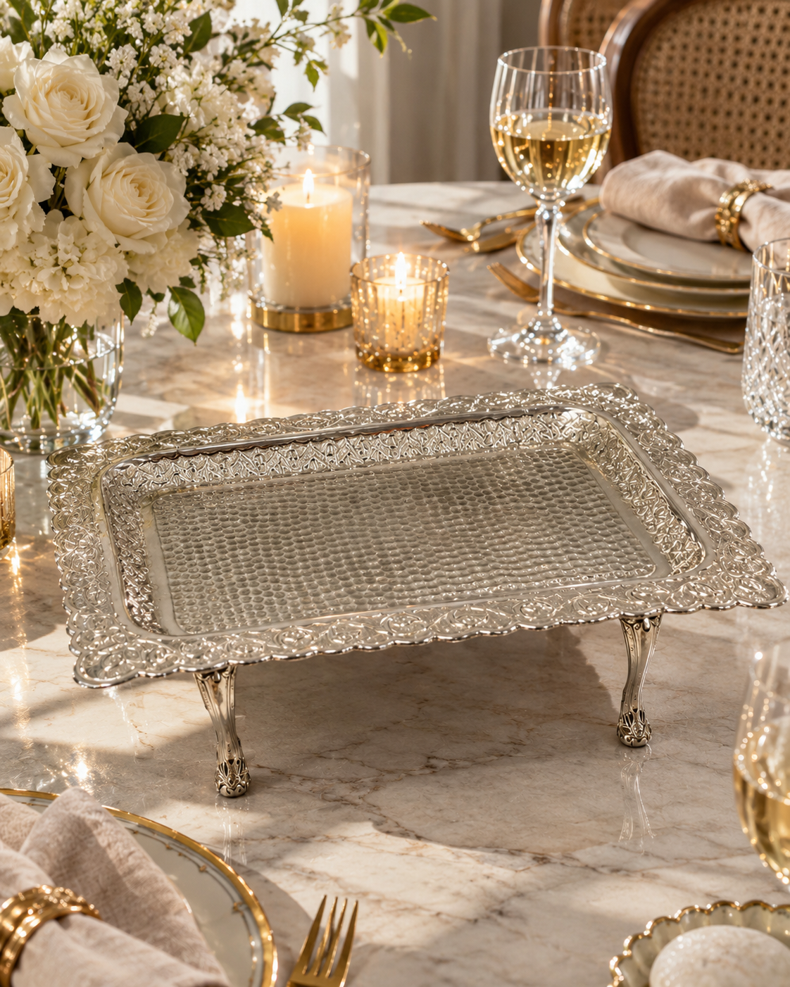 Handcrafted Hammered Brass Serving Platter