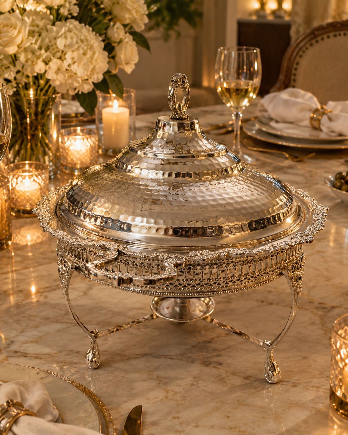 Handcarved Brass Food warmer/ Chafing Dish