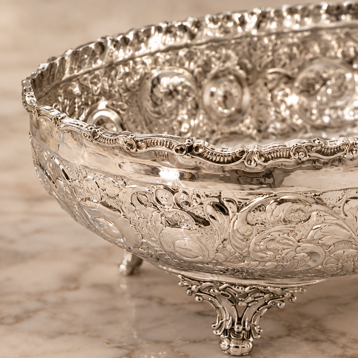 Floral Engraved Brass Bowl