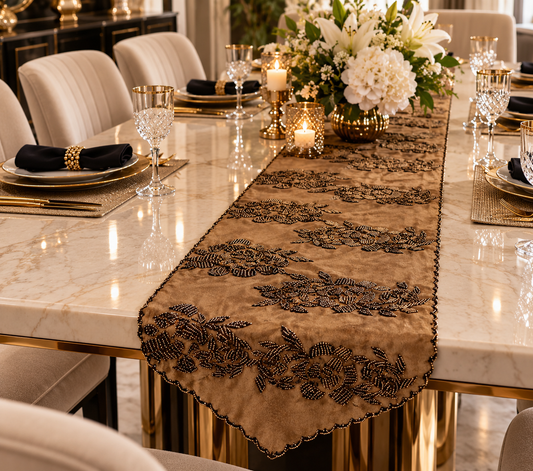 Brown and Gold Handmade Beaded Runner - (Design -5)