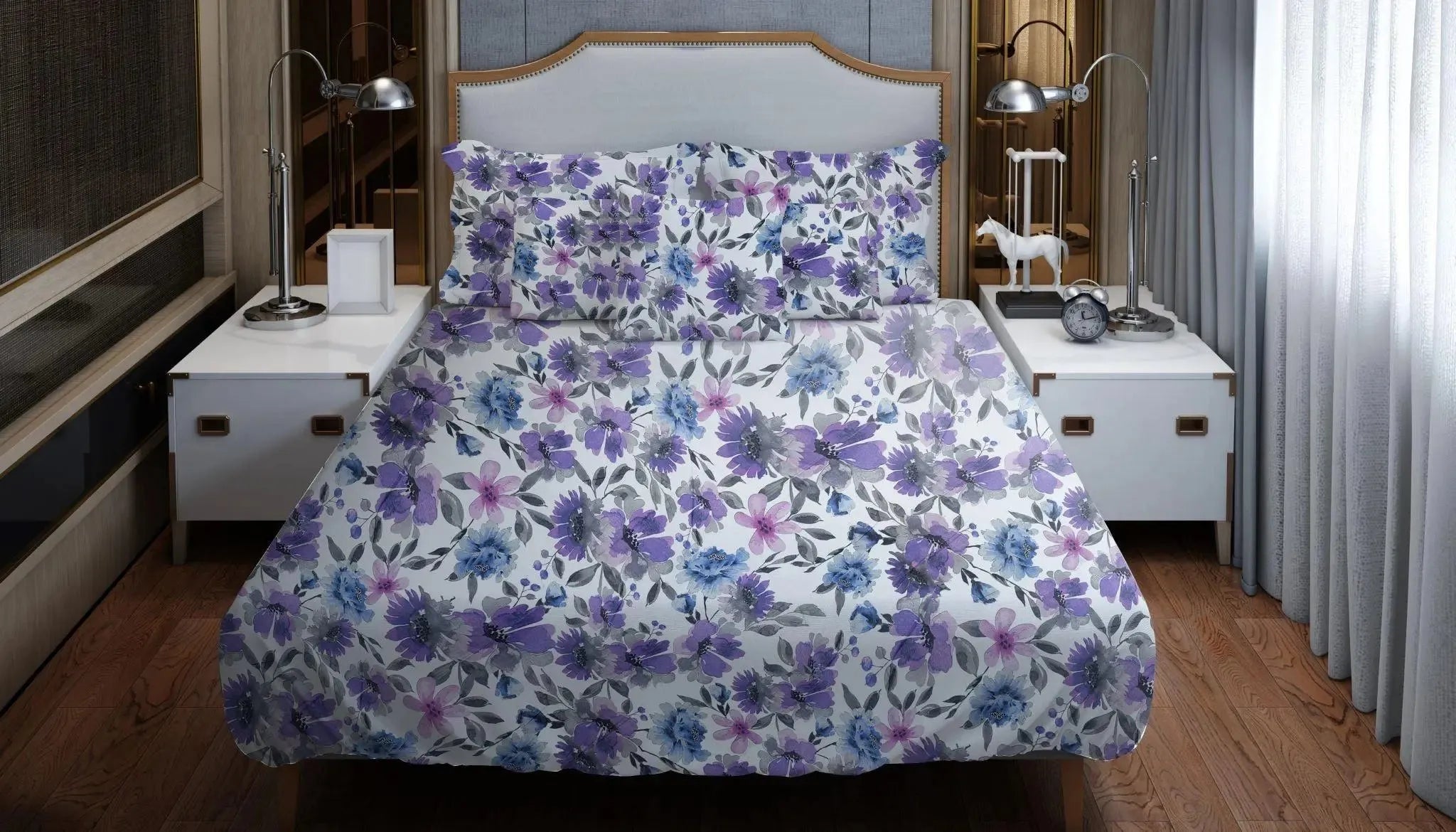 Premium Quality Bed Sheet (Purple & White) - Handmade Stories