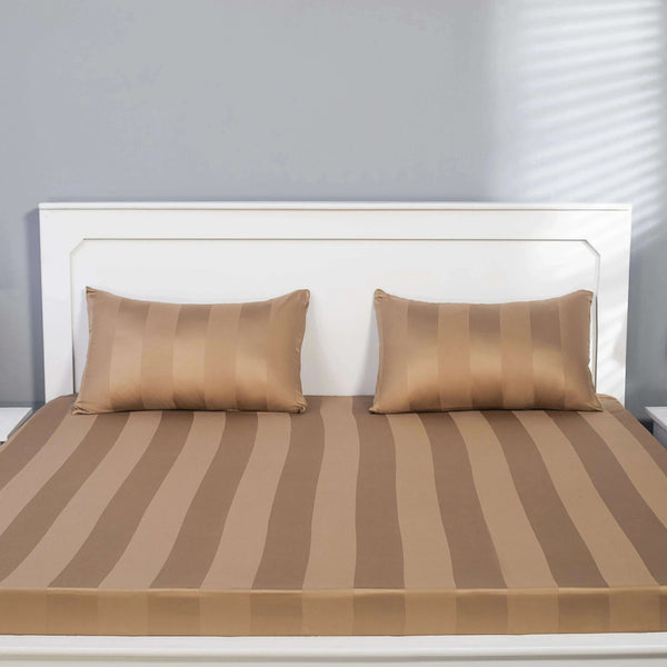 Premium Quality Bed sheet (Mud Brown with Wide Stripes) - Handmade Stories