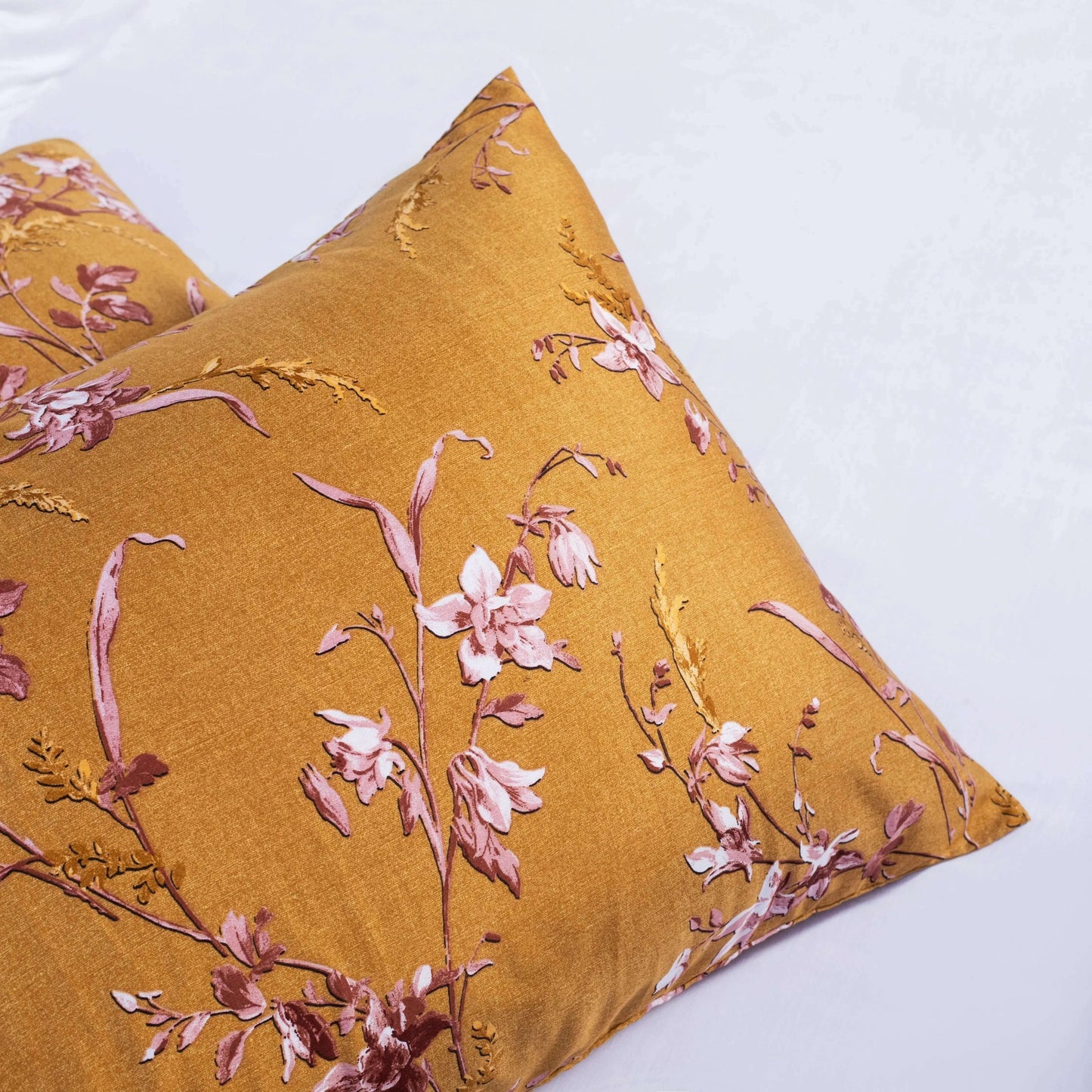 Quilt Cover Set (Mustard Yellow and Tea Pink Floral) - Handmade Stories