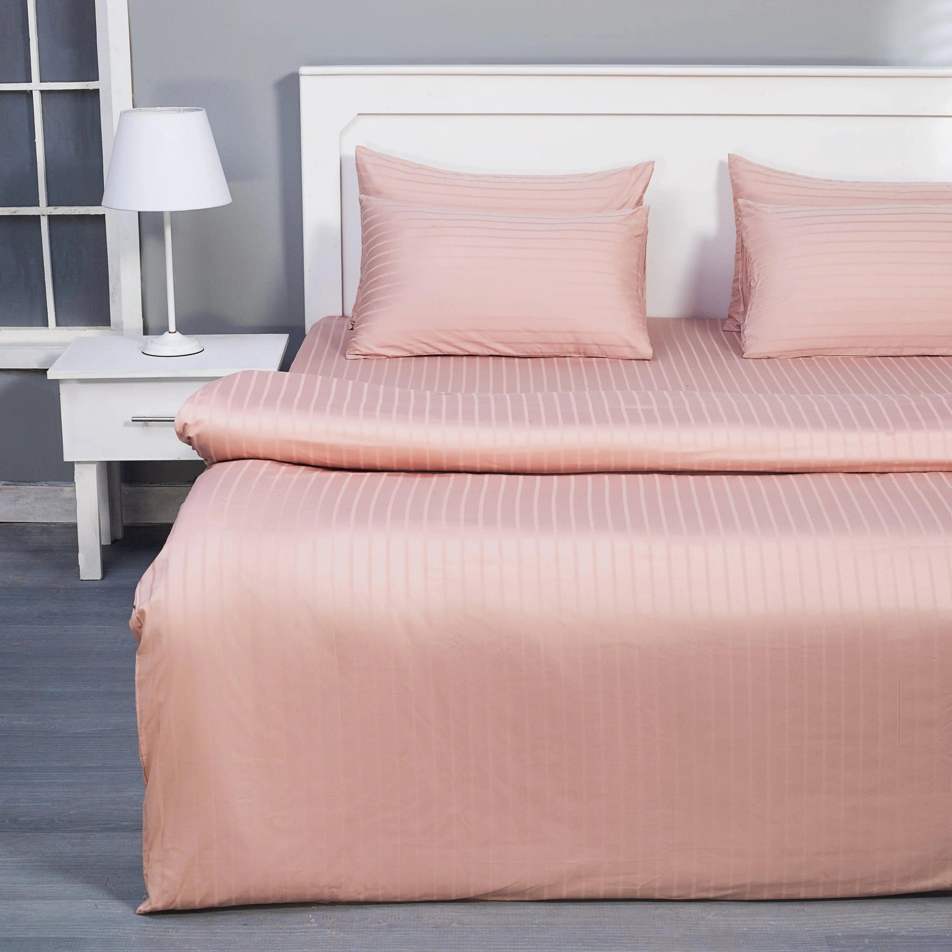 Quilt Cover Set (Pink Satin With Crisp Piping) - Handmade Stories