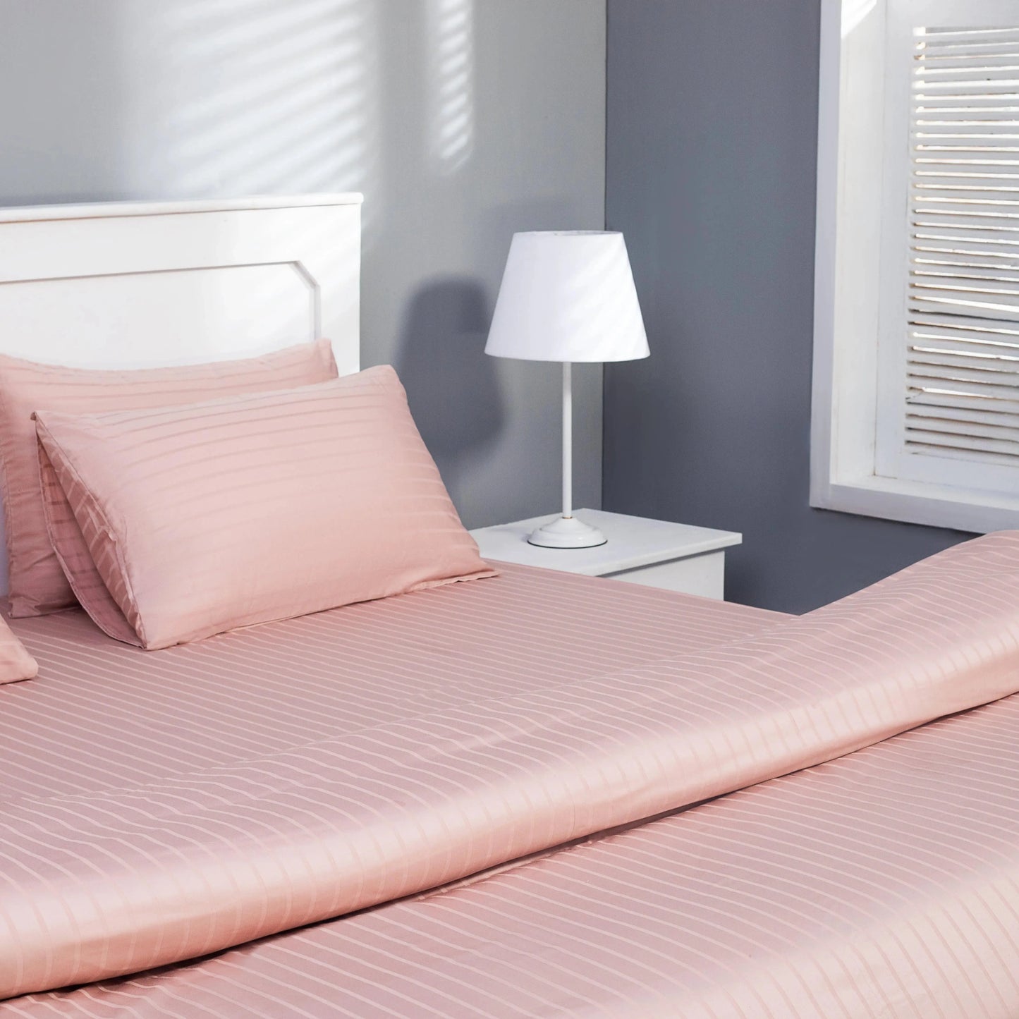 Quilt Cover Set (Pink Satin With Crisp Piping) - Handmade Stories
