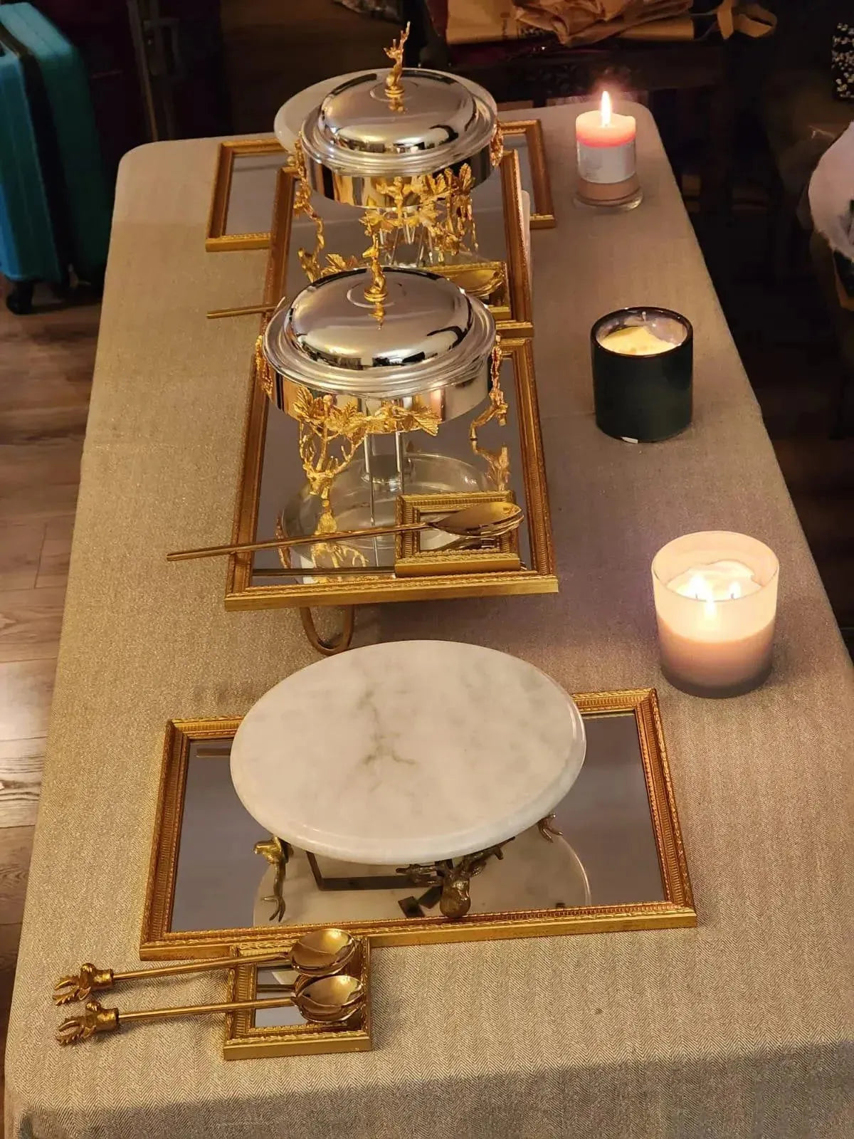 Set of 8 Mirror Serving Trays with Spon Rest/Coasters (Gold) - Handmade Stories