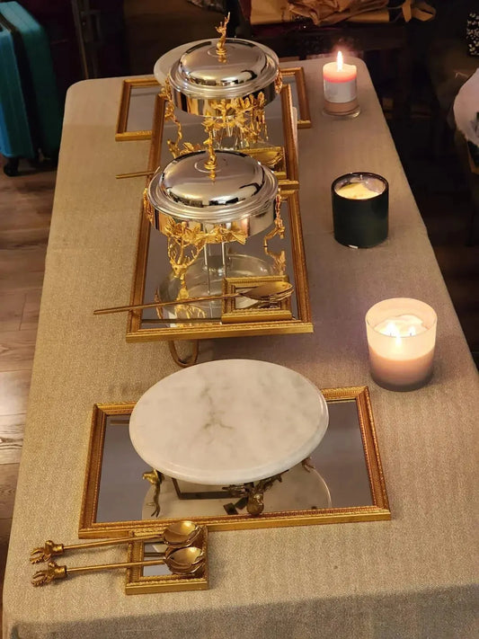 Set of 8 Mirror Serving Trays with Spon Rest/Coasters (Gold) - Handmade Stories