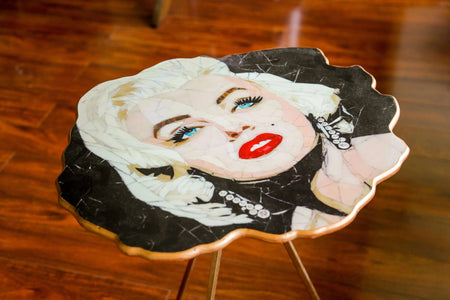 Vintage Marilyn Monroe Screen Printed Round Wooden Side Table - Handmade Stories