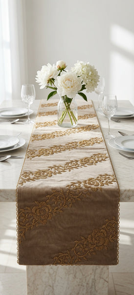 Handmade Beaded Runner - Greyish silver & Gold