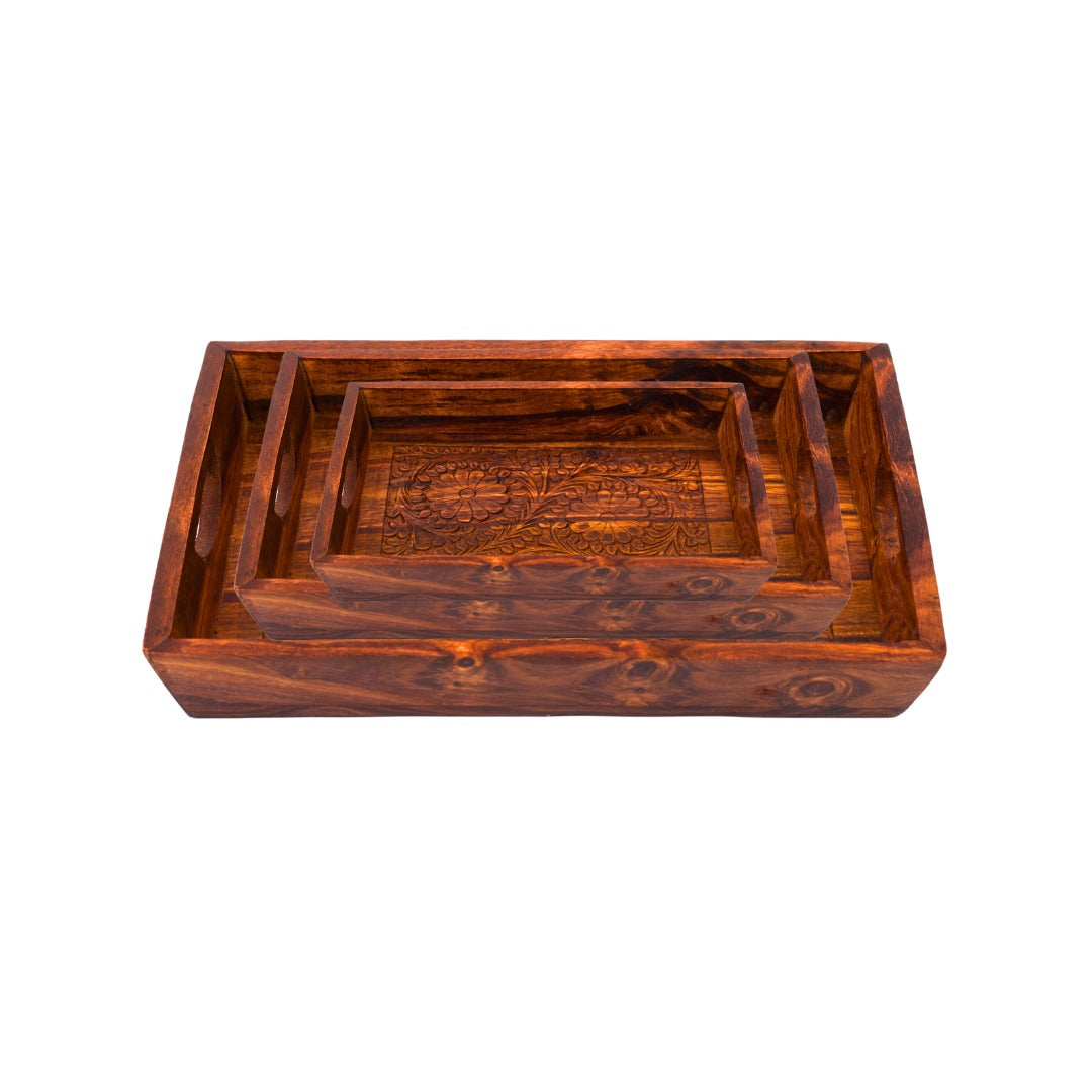 3-Piece Rectangular Wooden Serving Tray Set