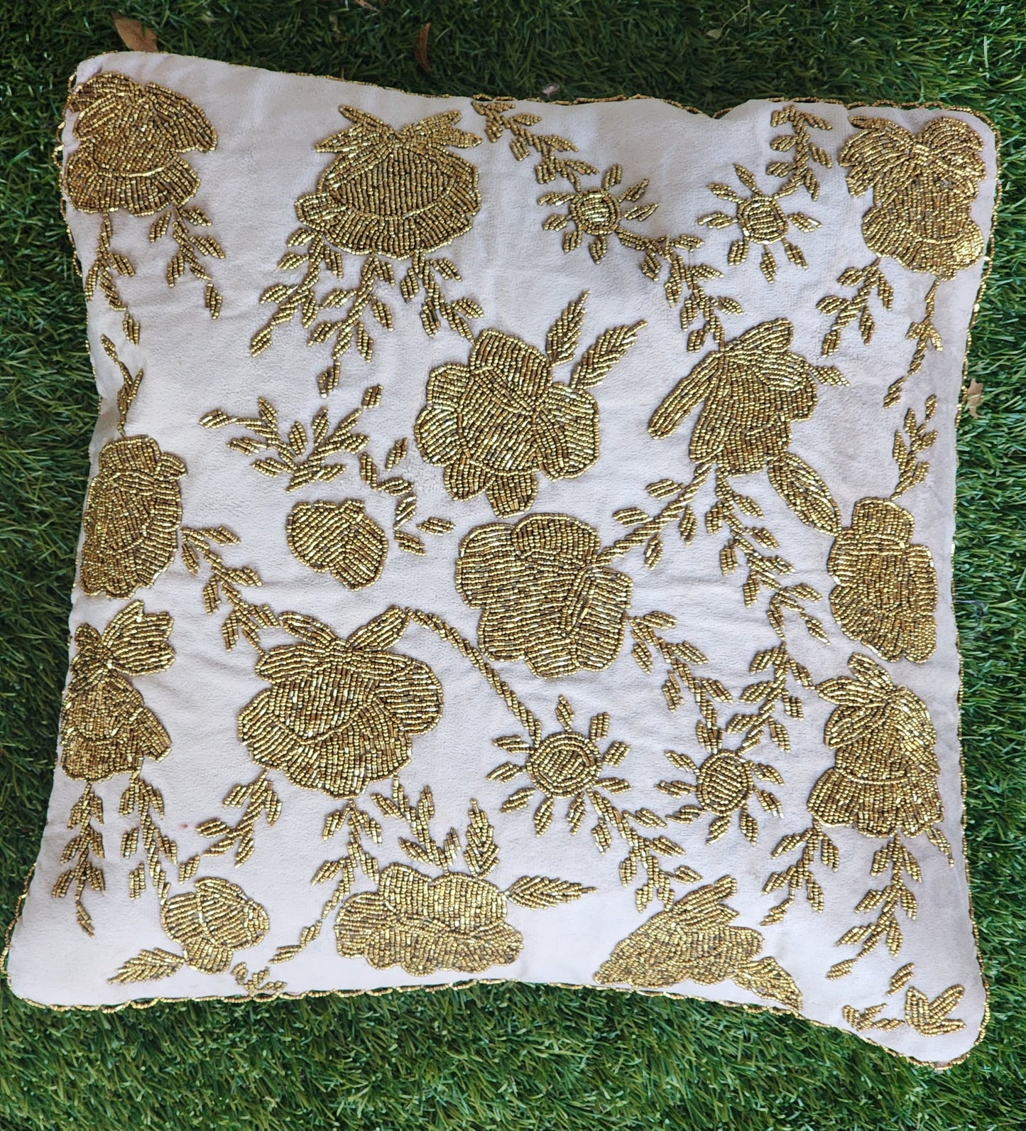Handmade velvet Cushion Cover (Cream and Gold)