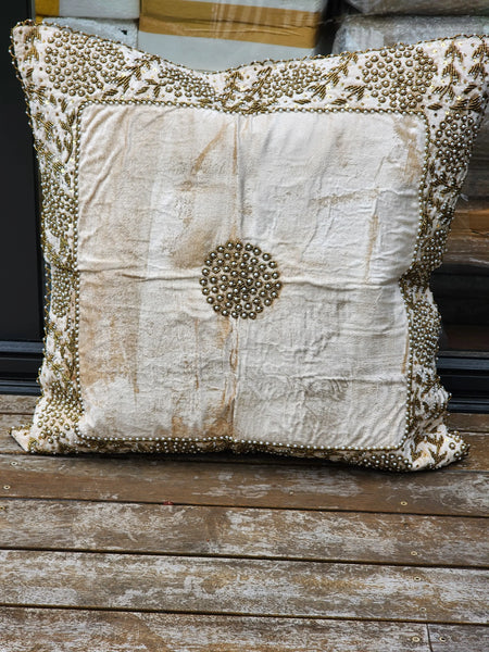 Handmade velvet beaded Cushion Cover ( Beige)