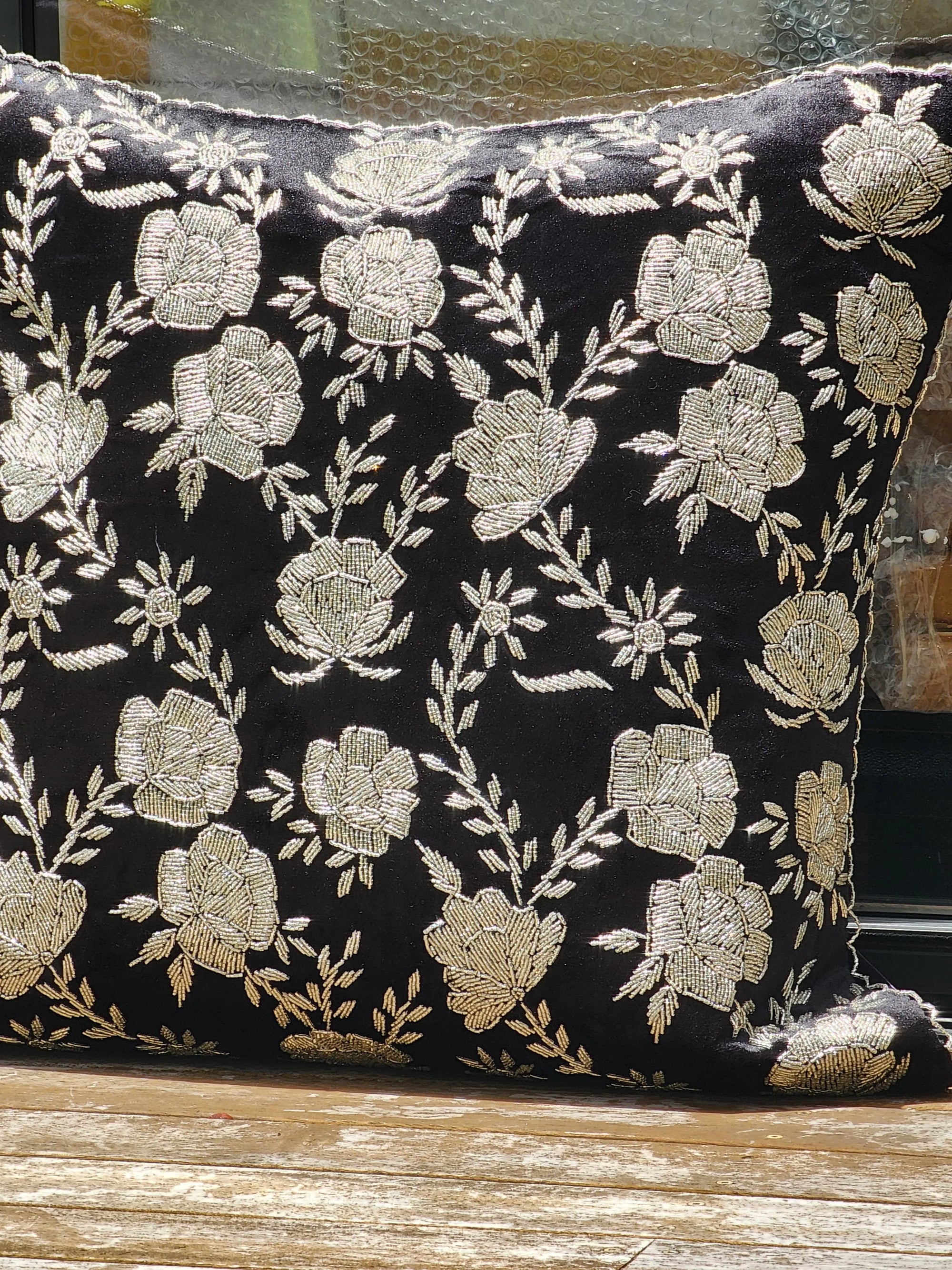 Handmade velvet Cushion Cover (Black & Silver)