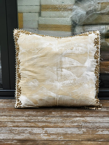 Handmade velvet Cushion Cover (Cream and gold)