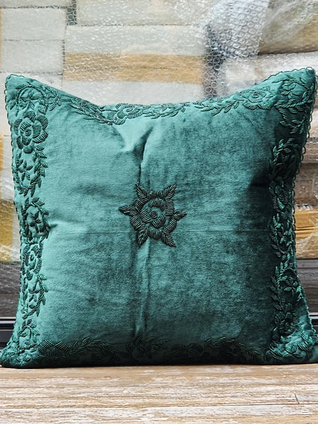 Handmade velvet Cushion Cover (Green on Green)