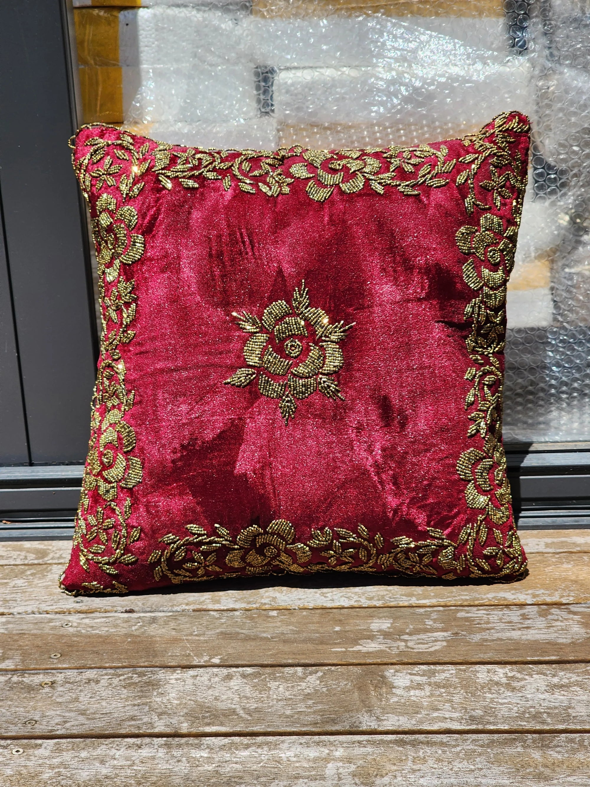 Handmade velvet Cushion Cover (Maroon and Gold)