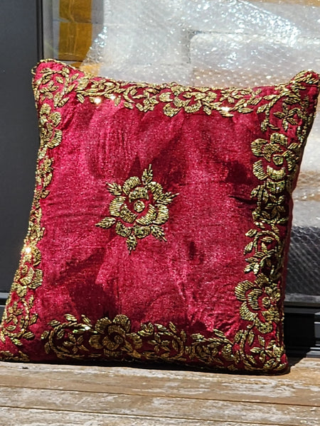 Handmade velvet Cushion Cover (Maroon and Gold)